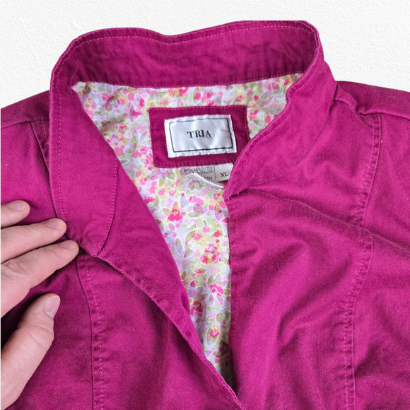 90s Vintage Magenta Pink Ruched Mandarin Collar Blazer Jacket Size Medium - Picture 5 of 8